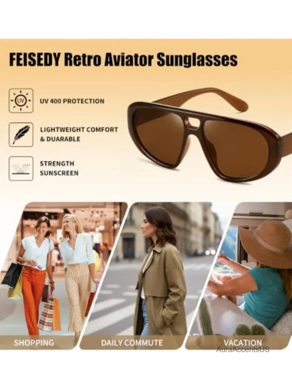 Aviator Sunglasses UV400 Lightweight Square Frame Unisex Eyewear